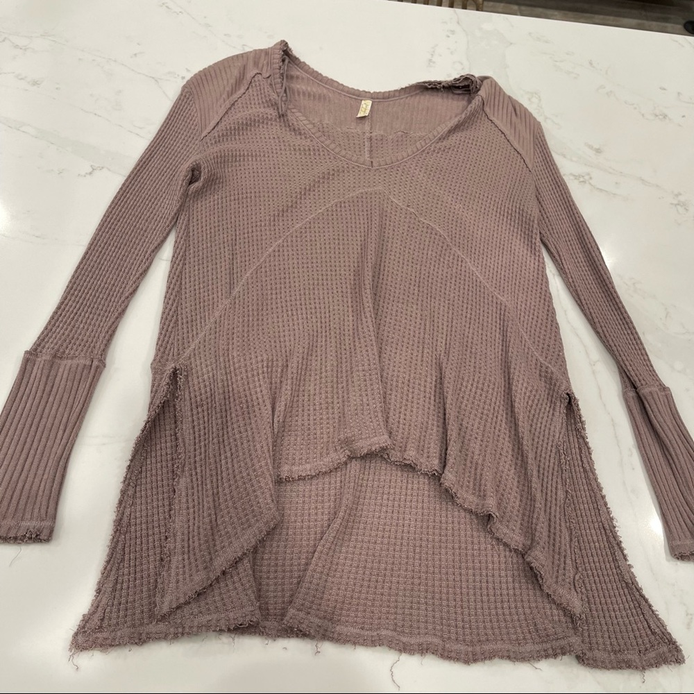 🎉HOST PICK🎉 NWOT Free People Taupe Drippy long sleeve waffle print thermal T - Picture 7 of 16